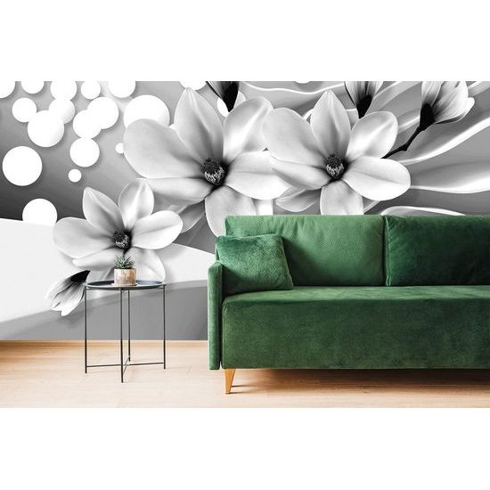 Samolepící tapeta nádherná magnolie v černobílém provedení