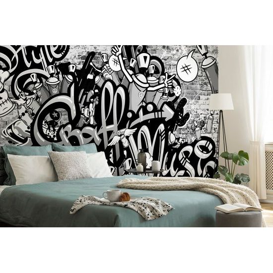 Tapeta stylové graffiti v šedém provedení