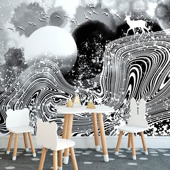 Jedinečná černobílá tapeta krajina kouzel