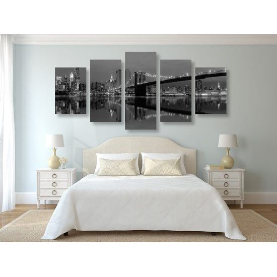 5-dílný obraz noční Manhattan v černobílém provedení