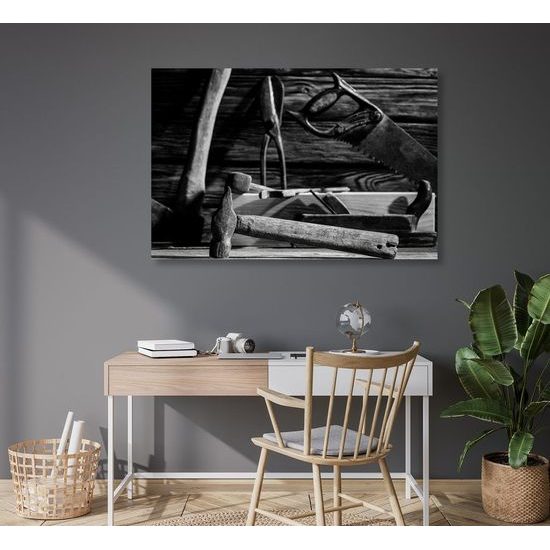 Obraz mistrovská dílna v černobílém provedení