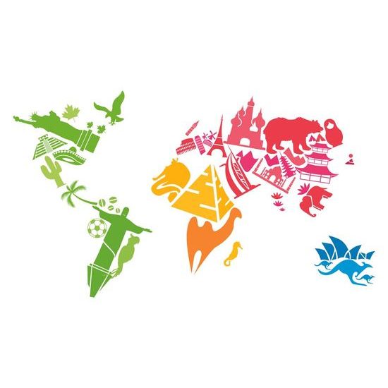 Samolepící tapeta mapa světa tvořená symboly zemí