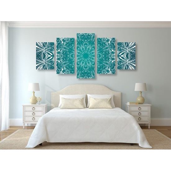 5-dílný obraz Mandala v modro-zeleném provedení