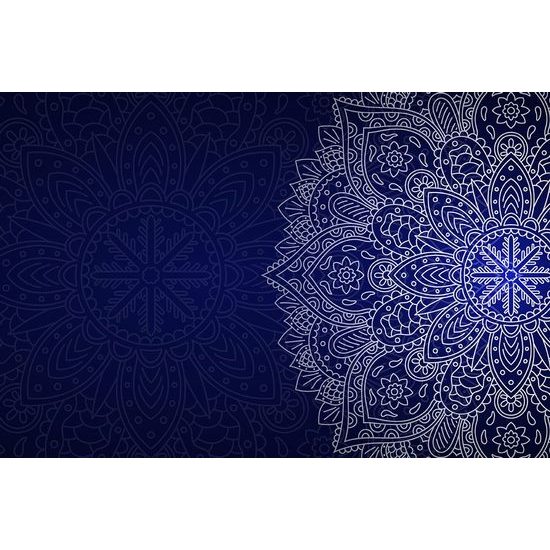 Originální samolepící tapeta bílý ornament na modrém pozadí