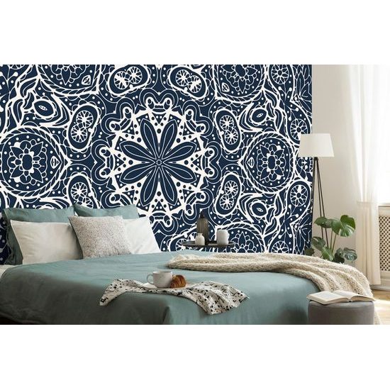 Samolepící tapeta Mandala v tmavě modrém stylu
