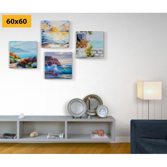 Set obrazů zákoutí s výhledem na moře