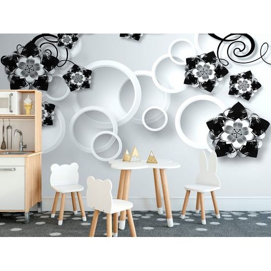 Samolepící tapeta černobílé květiny budoucnosti