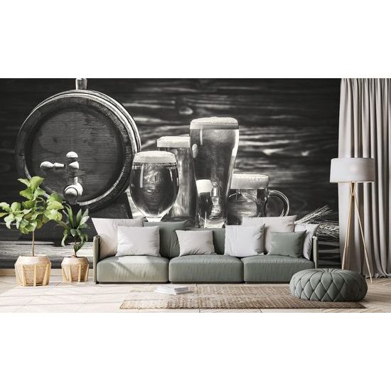 Fototapeta pivo z pivního soudku v černobílém provedení