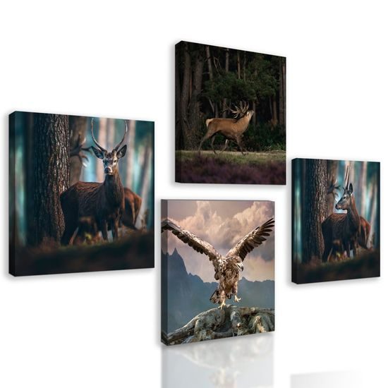 Set obrazů majestátní lesní zvířata
