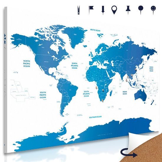 Obraz na korku modrá mapa světa se státy