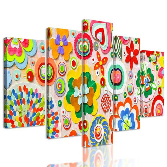 5-dílný obraz květiny v hravém provedení