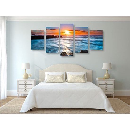 5-dílný obraz kouzelný západ slunce u moře