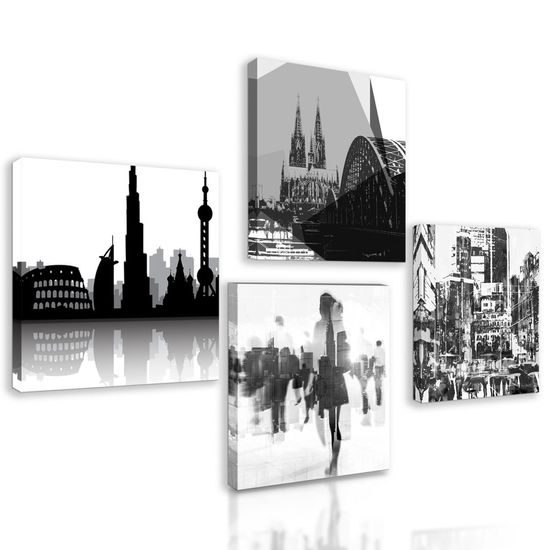 Set obrazů ruch velkoměsta v černobílém provedení