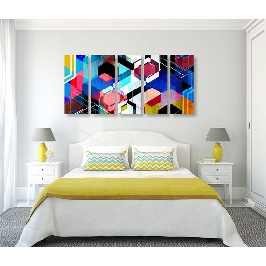 5-dílný obraz futuristická abstrakce tvarů