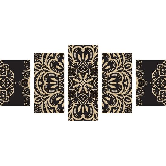 5-dílný obraz nevšední Mandala na černém pozadí