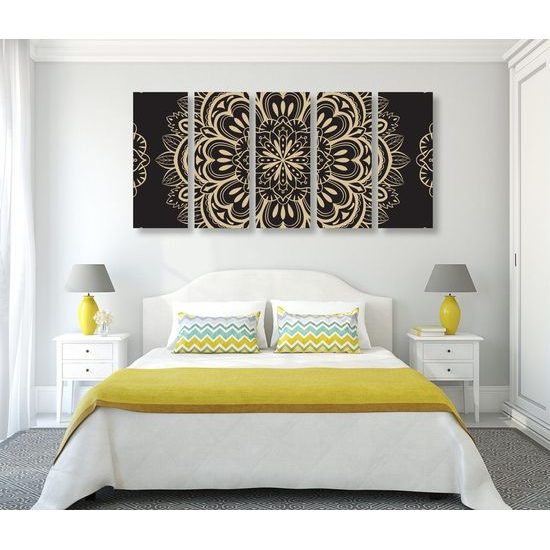 5-dílný obraz nevšední Mandala na černém pozadí