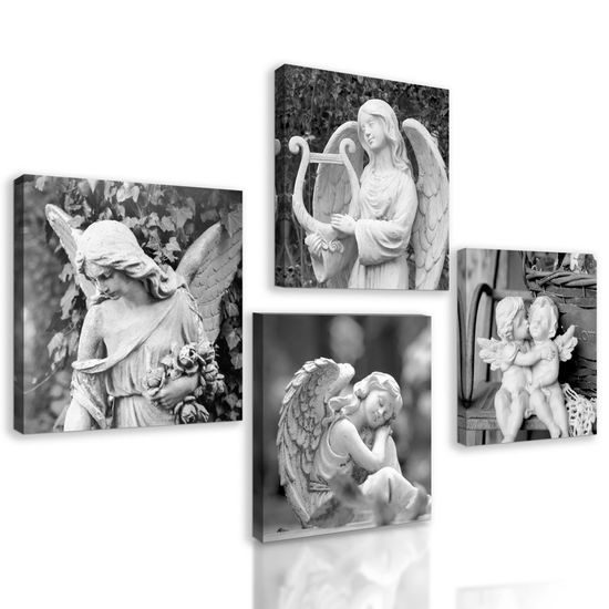 Set obrazů vševědoucí anděl v černobílém provedení