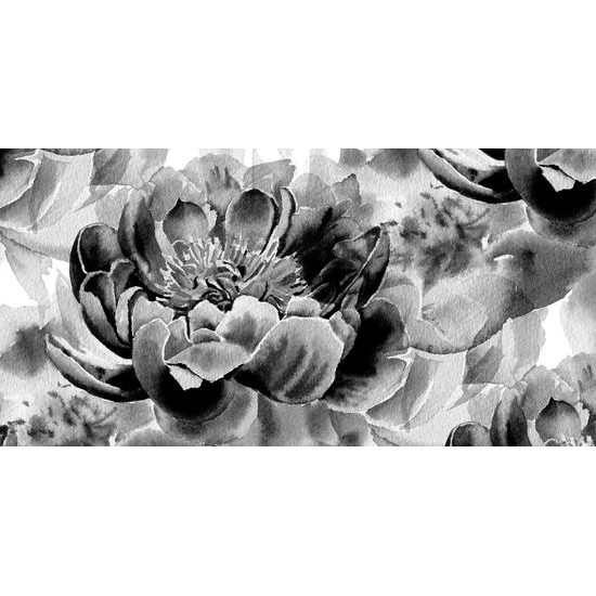 Obraz vintage pivoňky v černobílém provedení