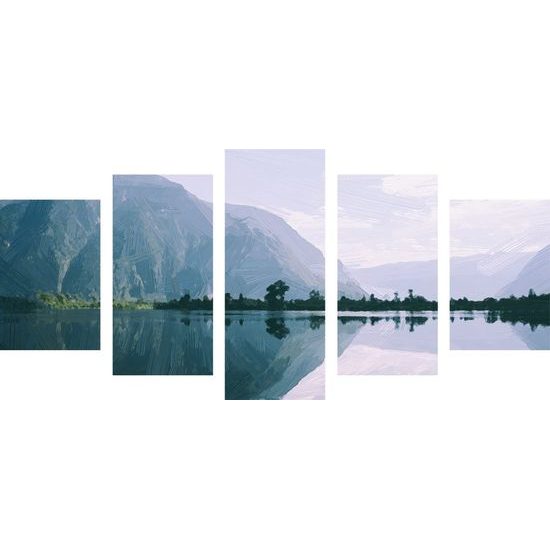 5-dílný obraz malované horské pleso