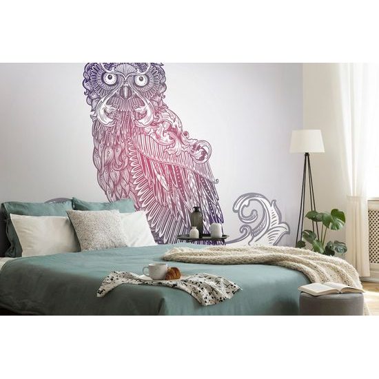 Samolepící tapeta zajímavá sova v růžových tónech