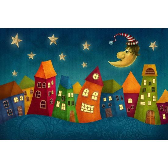 Samolepící tapeta měsíček hlídající pohádkové město