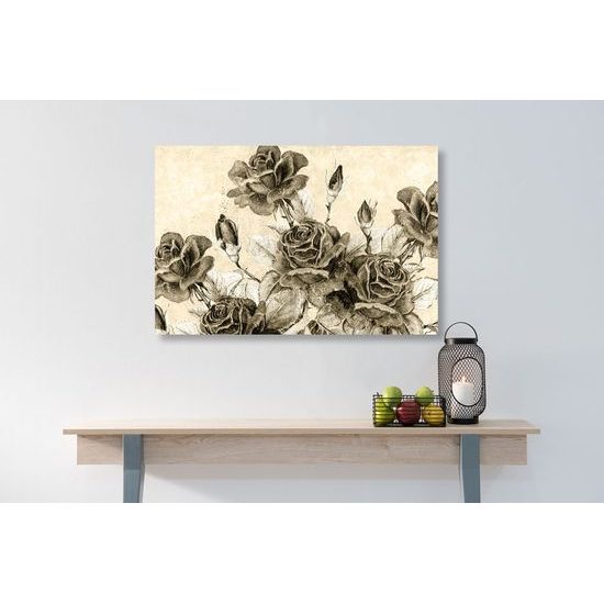 Obraz divoké růže v sépiovém provedení