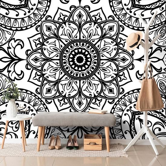 Samolepící tapeta černobílá Mandala