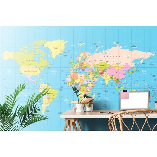 Tapeta přehledná mapa světa na modrém pozadí