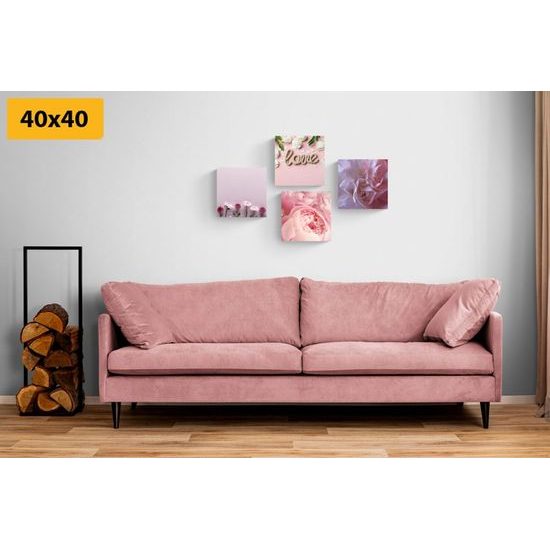 Set obrazů romantické růžové květiny