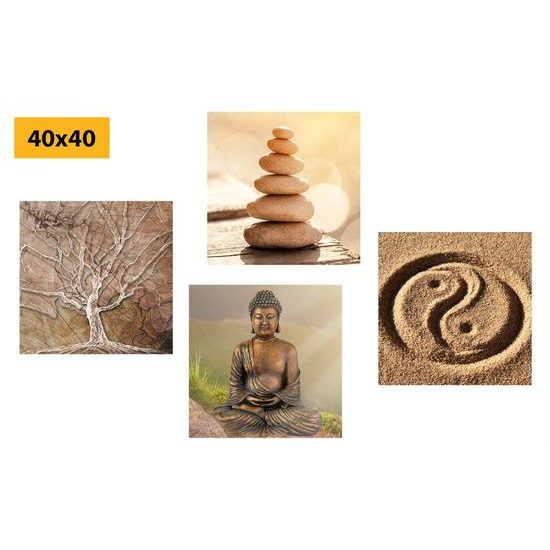Set obrazů Feng Shui v zemitých barvách