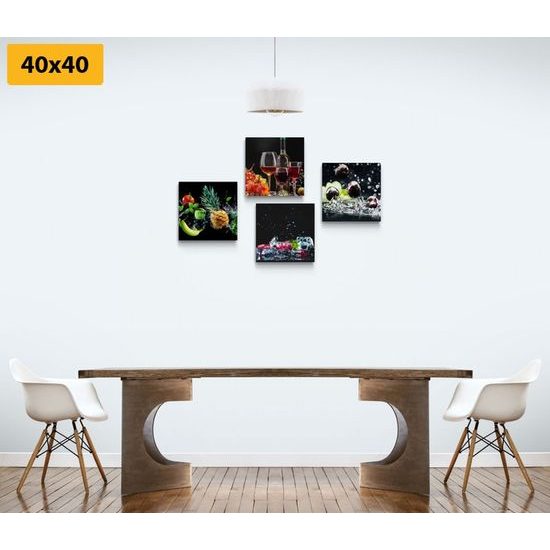 Set obrazů chutné ovoce na černém pozadí