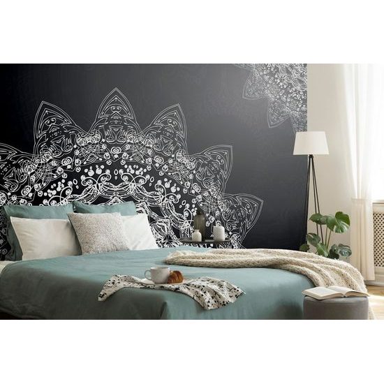 Tapeta přírodní Mandala v černobílém provedení