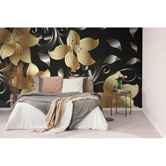 Tapeta zlatá lilie na černém pozadí