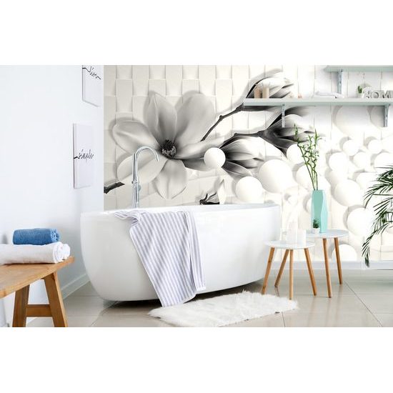 Samolepící tapeta úchvatná magnolie v černobílém provedení