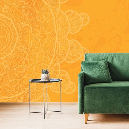Tapeta oranžová Mandala s abstraktními prvky