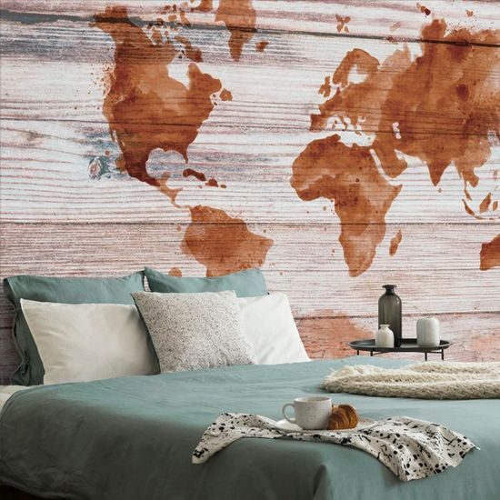 Samolepící tapeta mapa světa na dřevě