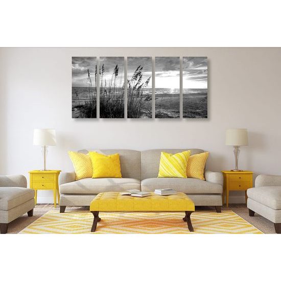 5-dílný obraz výhled na oceán v černobílém provedení