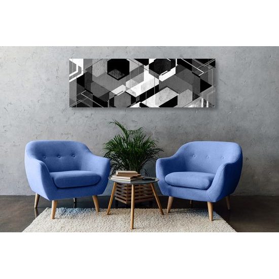 Obraz futuristická abstrakce tvarů v černobílém provedení