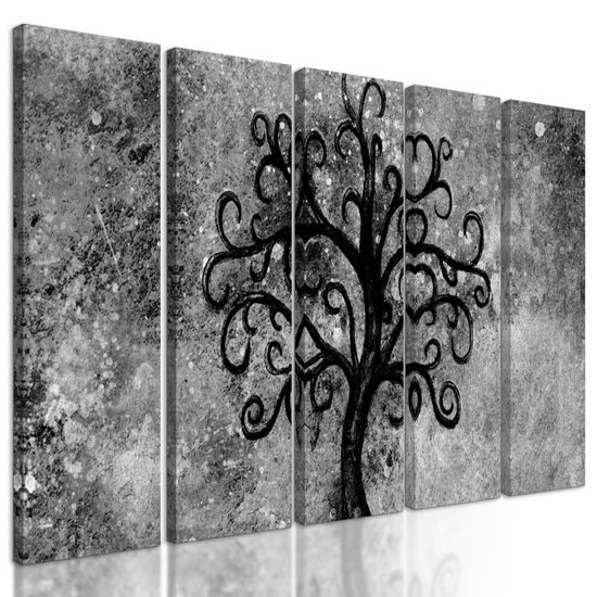 5-dílný obraz černobílý strom života v nekonečném vesmíru