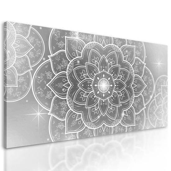 Obraz černobílý květ Mandaly