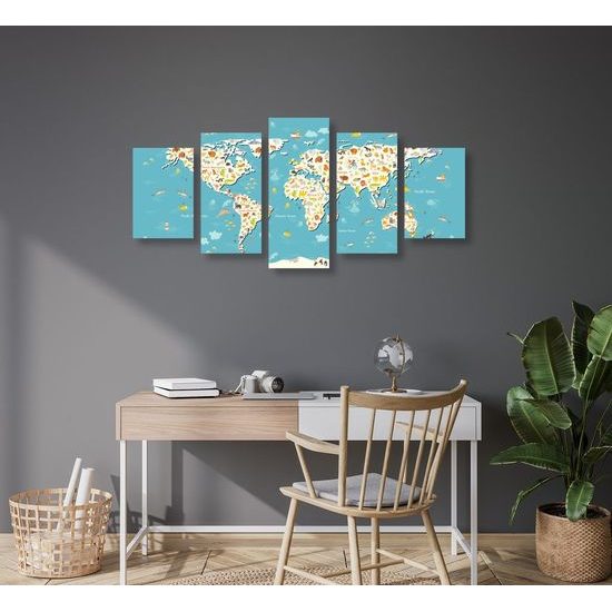 5-dílný obraz mapa světa pro děti