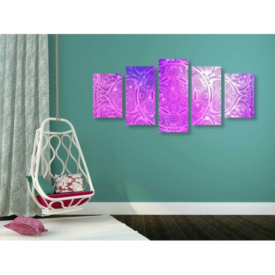 5-dílný obraz fialová galaktická Mandala