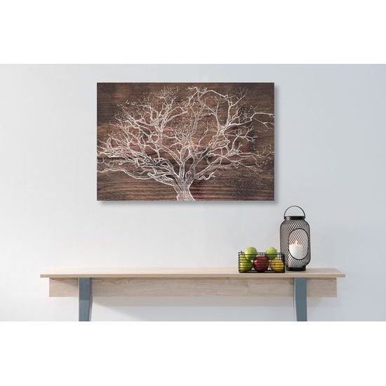 Obraz košatá koruna stromu na dřevě