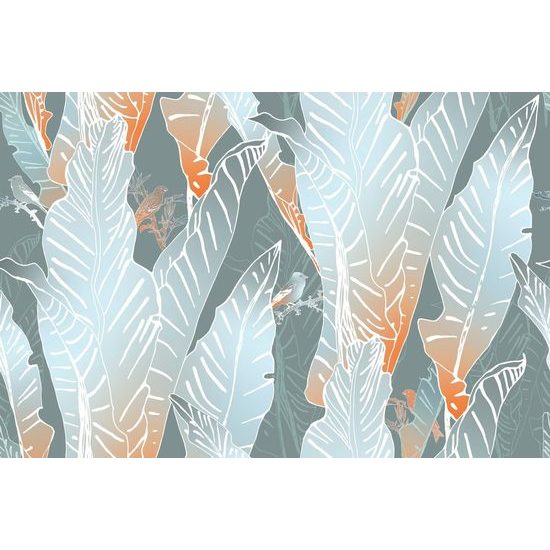 Samolepící tapeta ptáčků mezi exotickými listy