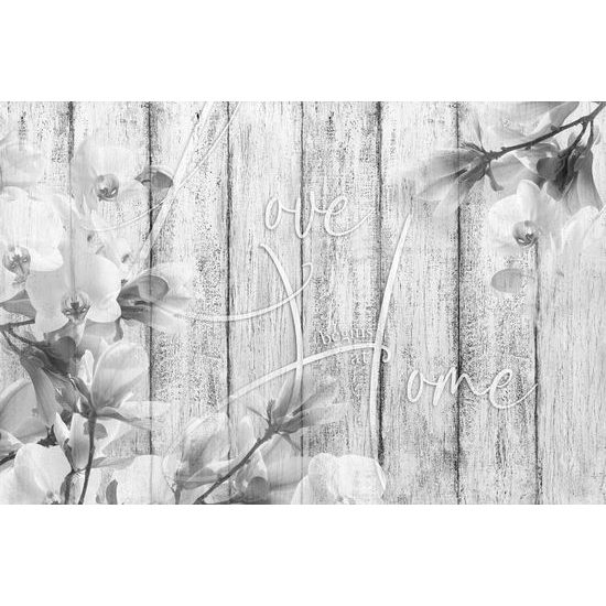 Tapeta zátiší s nápisem v černobílém provedení