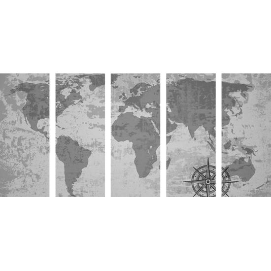 5-dílný obraz historická mapa v černobílém provedení