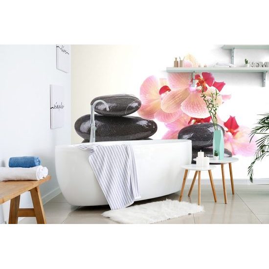 Fototapeta masážní kameny s orchidejí