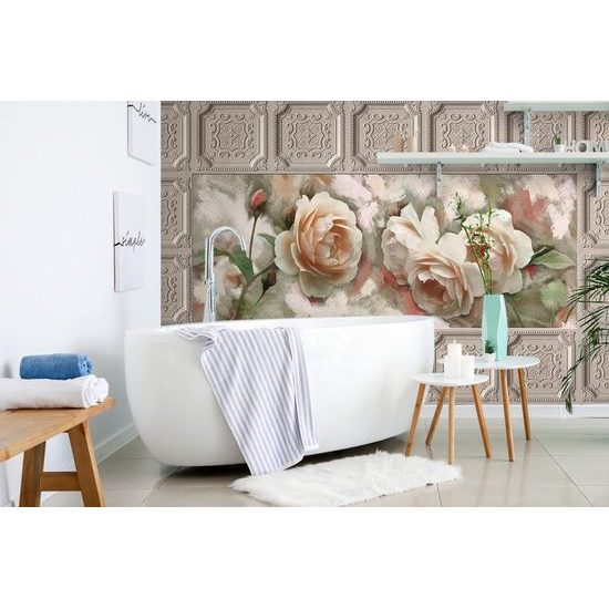 Samolepící tapeta romantické růže s historickým orámováním