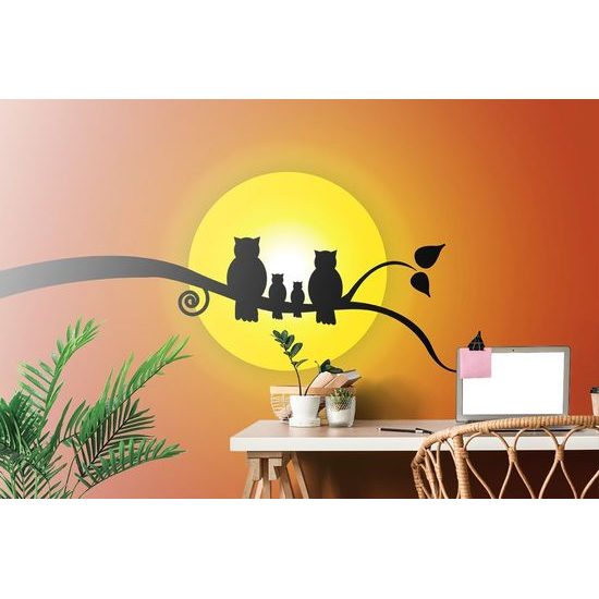 Tapeta soví rodinka v záři slunce