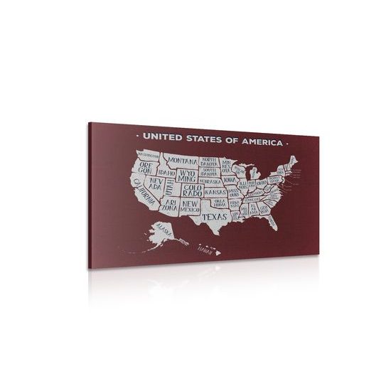 Obraz moderní mapa USA s bordó pozadím